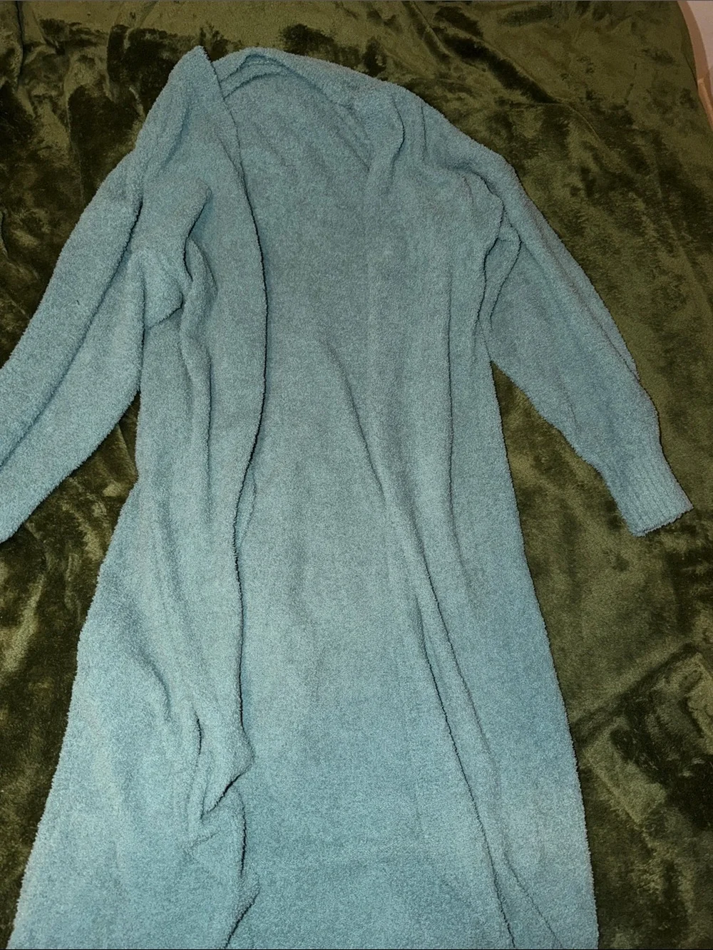 Cozy Teal Fuzzy Knit Jumpsuit + Cardigan Set